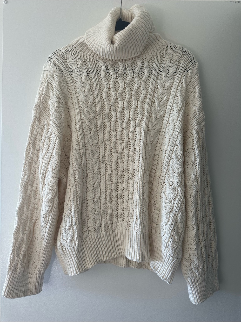 Pilcro Cream Cable-Knit Turtleneck Sweater